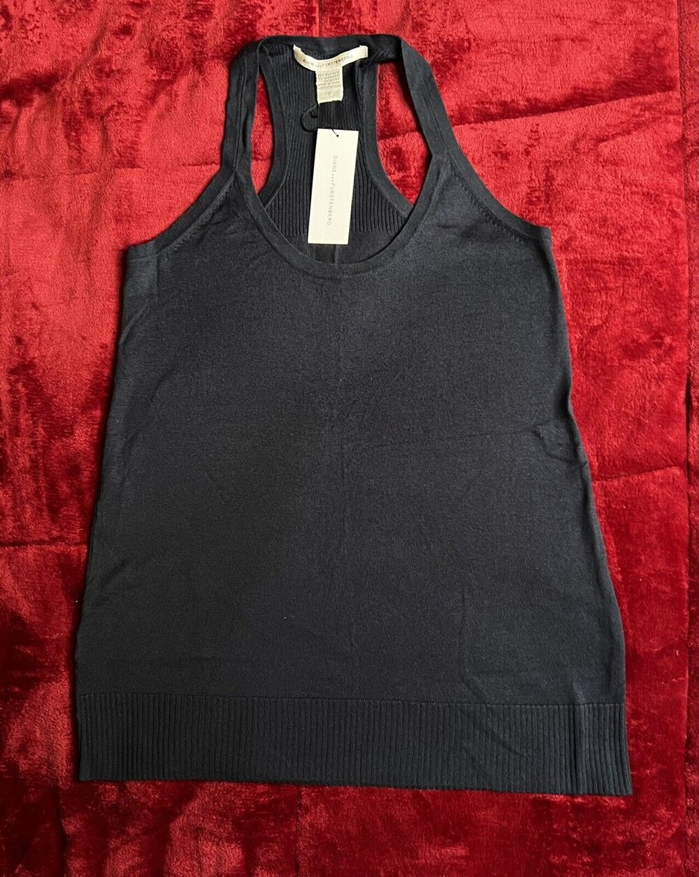 NWT Diane Von Furstenburg DANICA Silk & Cashmere Knit Tank Top Navy Sz S
